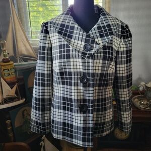 Chic Black and White Checkered Women's Blazer